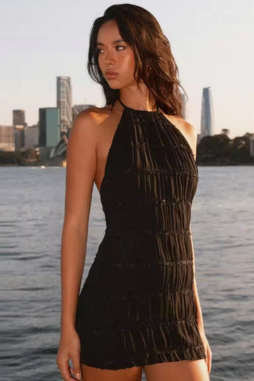 Bianca Black Ruched Mini Dress
