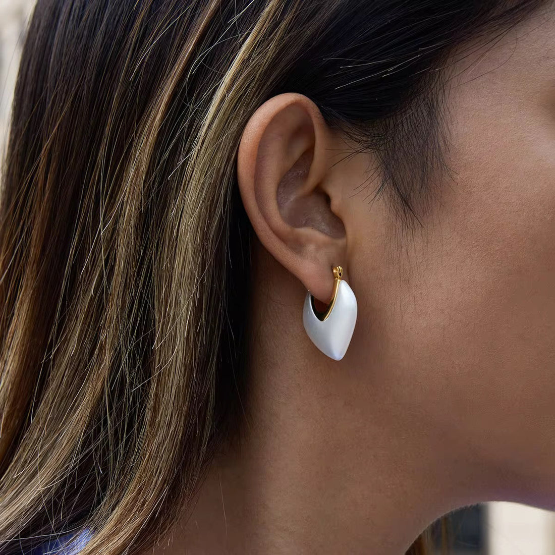 Pearl Heart Huggie Hoops