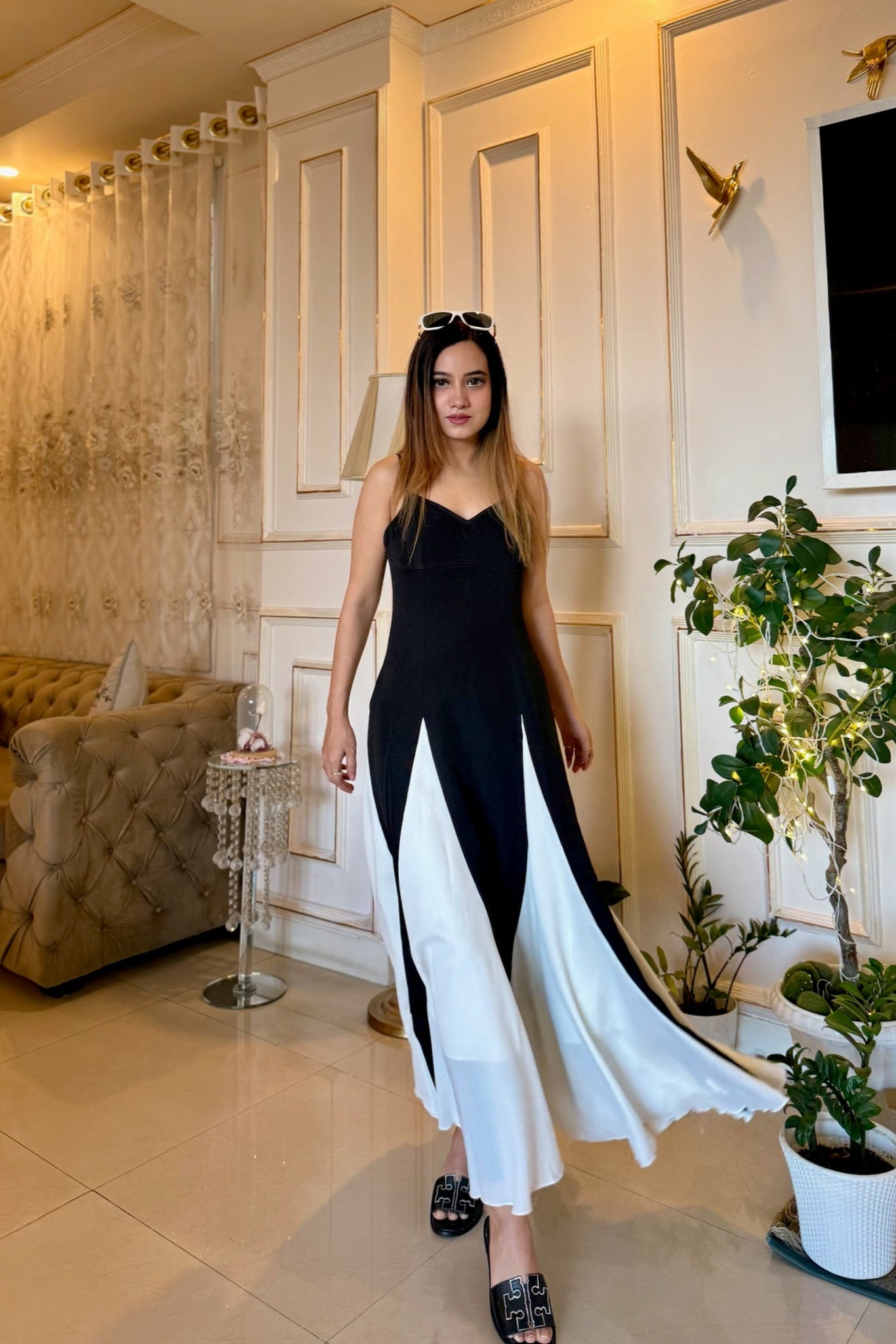 Francesca Black & Ivory Panelled Dress
